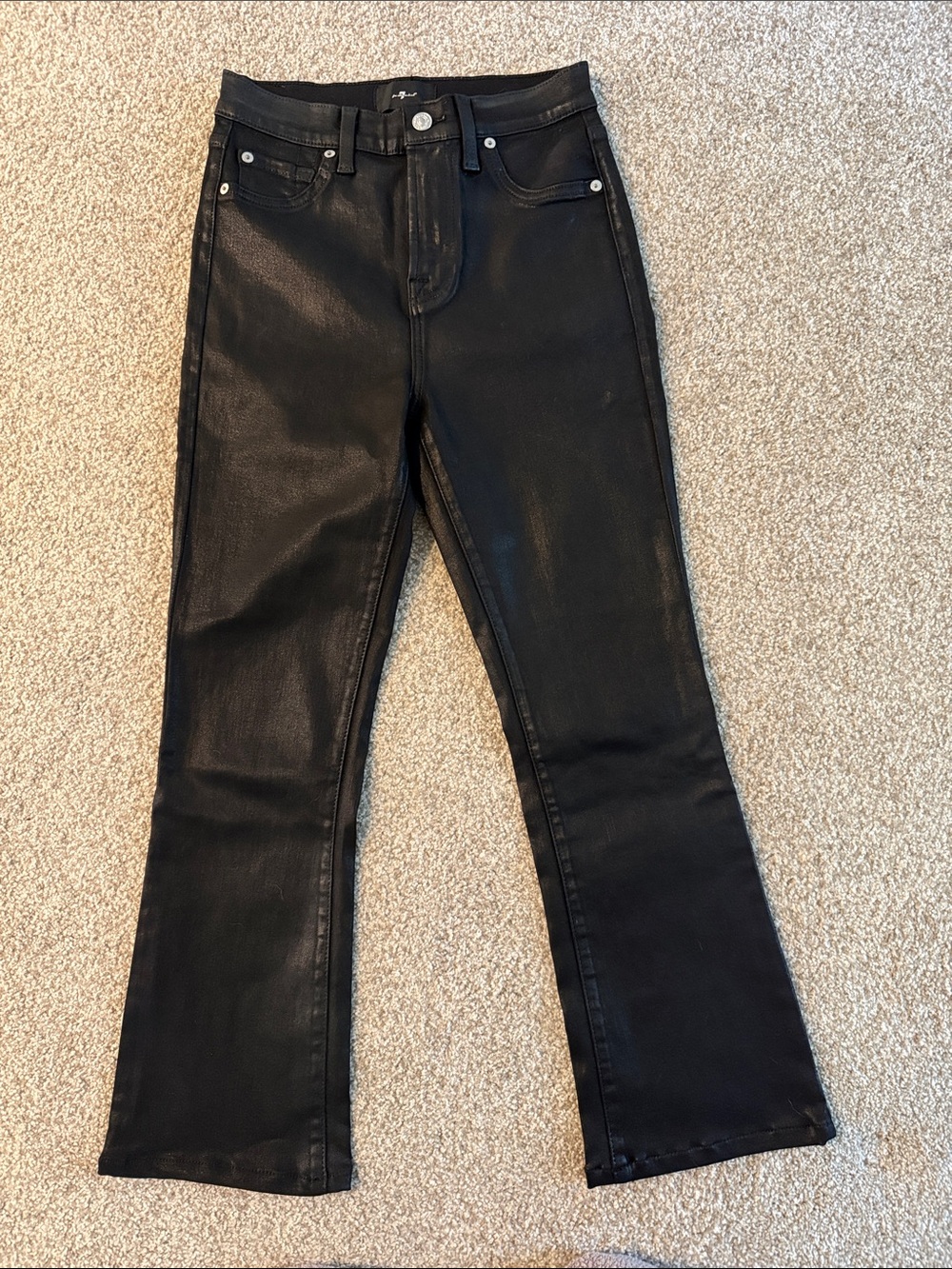 7 For All Mankind Black Coated Flare Jeans